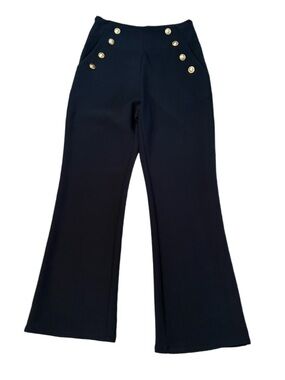 Anewsta Black High-Waisted Sailor Flare Pants Gold Buttons Size S (US 4 / EU 36)